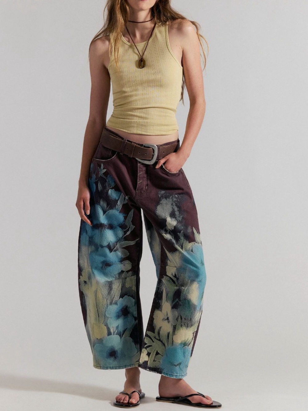 Free People Printed Barrel Jeans Washed Floral W 27 We The Free Good Luck